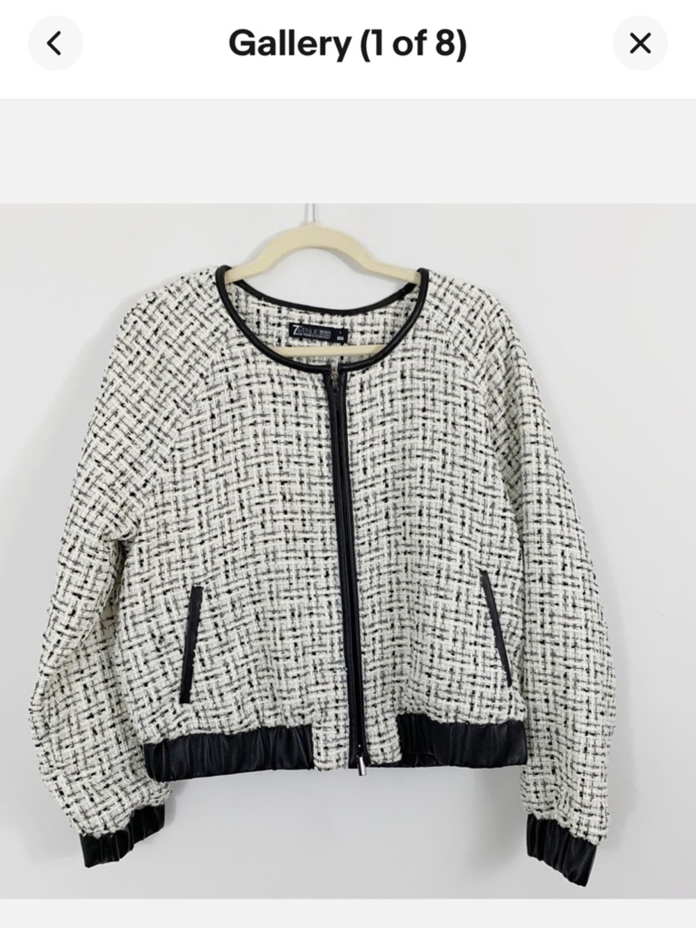 New York and company seventh Avenue Textured Black & White Tweed Bomber Jacket